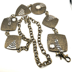 Antique Brass Art Deco Metal Chain Rhinestone Belt Vintage